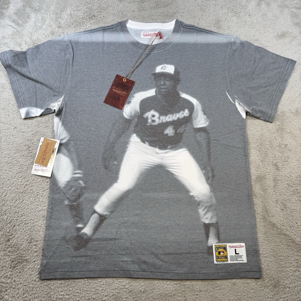 Hank Aaron Atlanta Braves Mitchell & Ness T-Shirt Men's L Cooperstown Collection